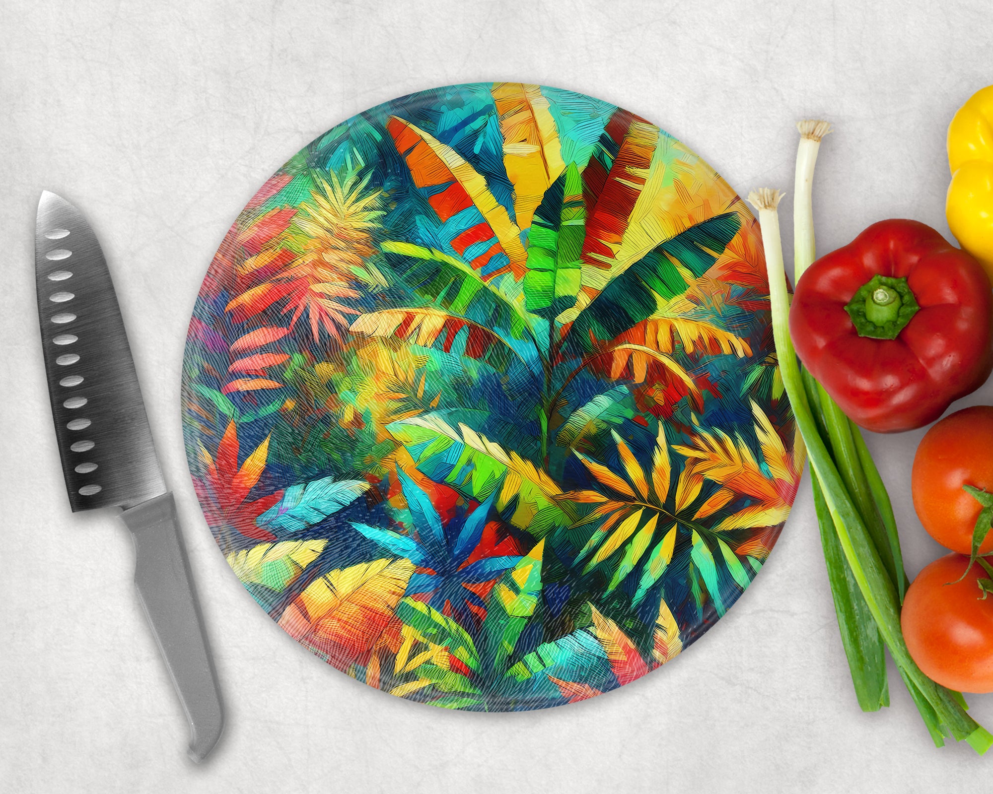 Tropical Jungle  Glass Cutting / Serving Board (Available in round or rectangular)