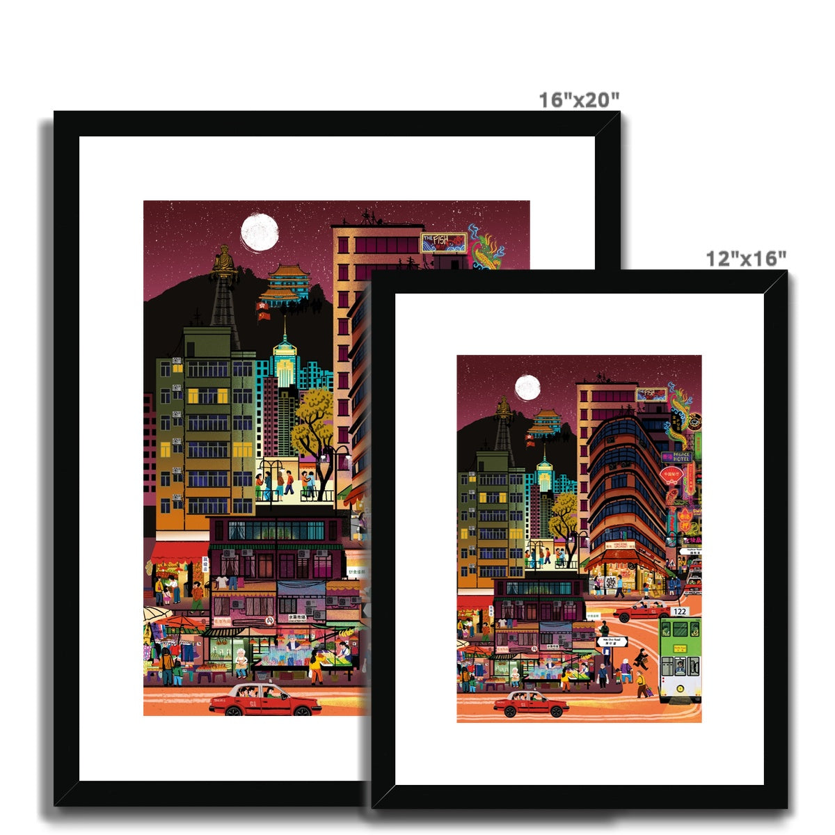 Fantasy Cityscapes - Hong Kong After Dark Framed & Mounted Print