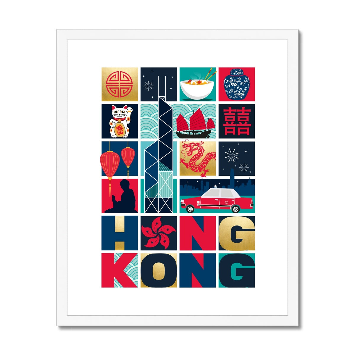 Hong Kong Grid Design Framed & Mounted Print