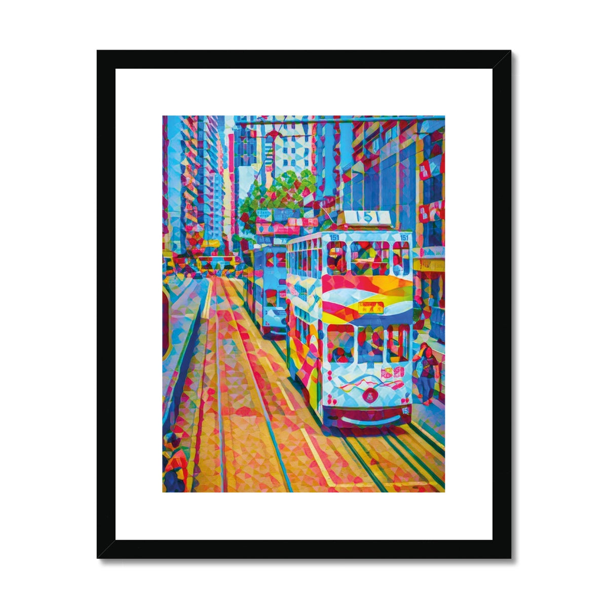 Mosaic Style Colour Pop - Hong Kong Tramsways Framed & Mounted Print