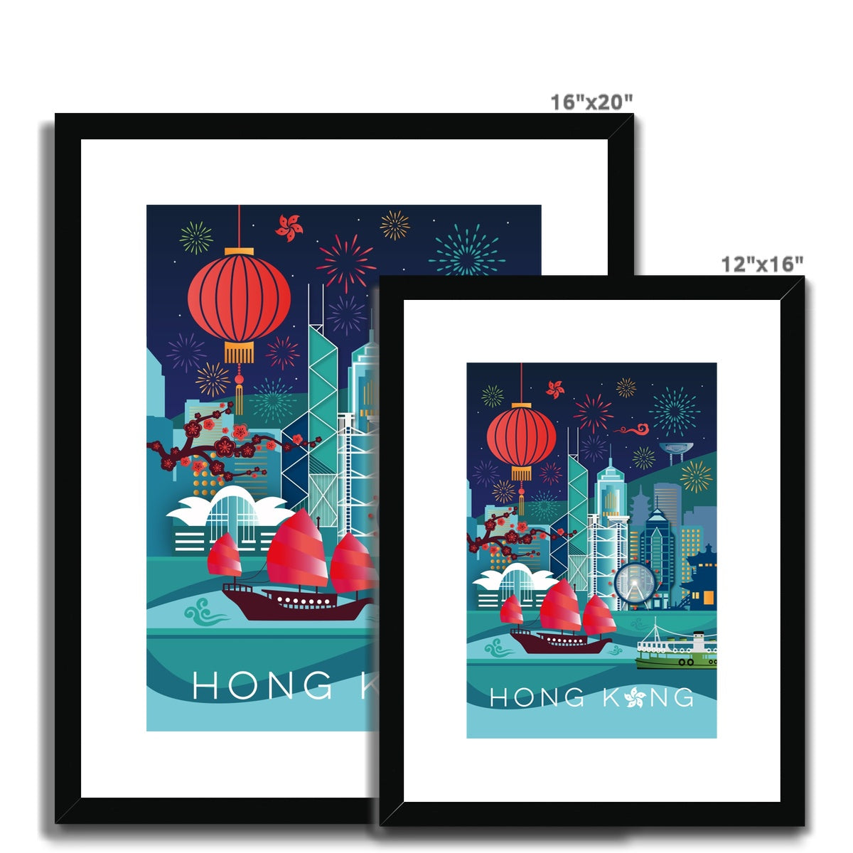 Hong Kong Geometric Framed & Mounted Print