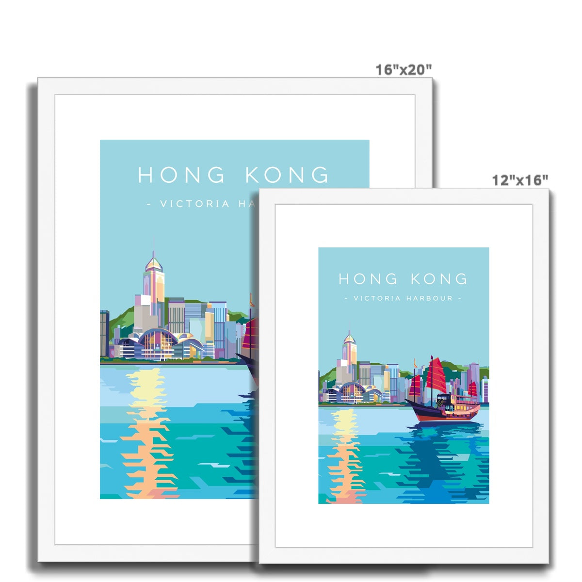 Hong Kong Travel - Victoria Harbour Aqua Luna Framed & Mounted Print