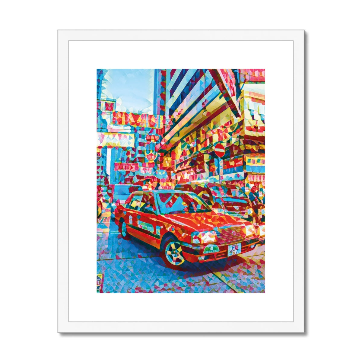 Mosaic Style Colour Pop - Hong Kong Taxi Framed & Mounted Print