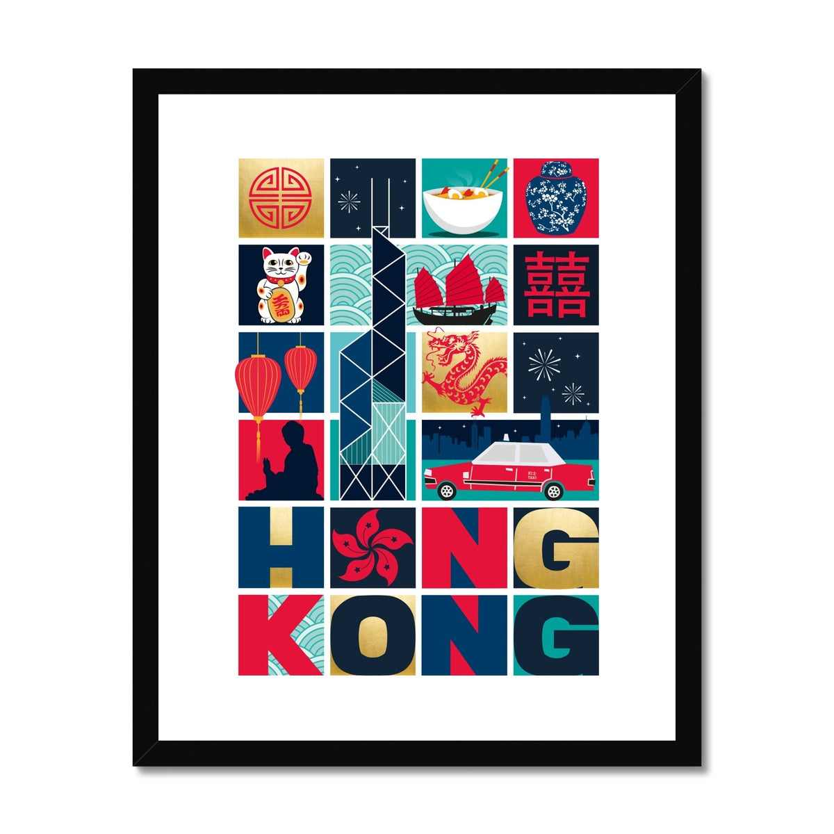 Hong Kong Grid Design Framed & Mounted Print