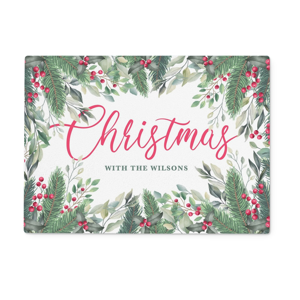 Christmas Floral - Personalised Glass Chopping / Serving Board