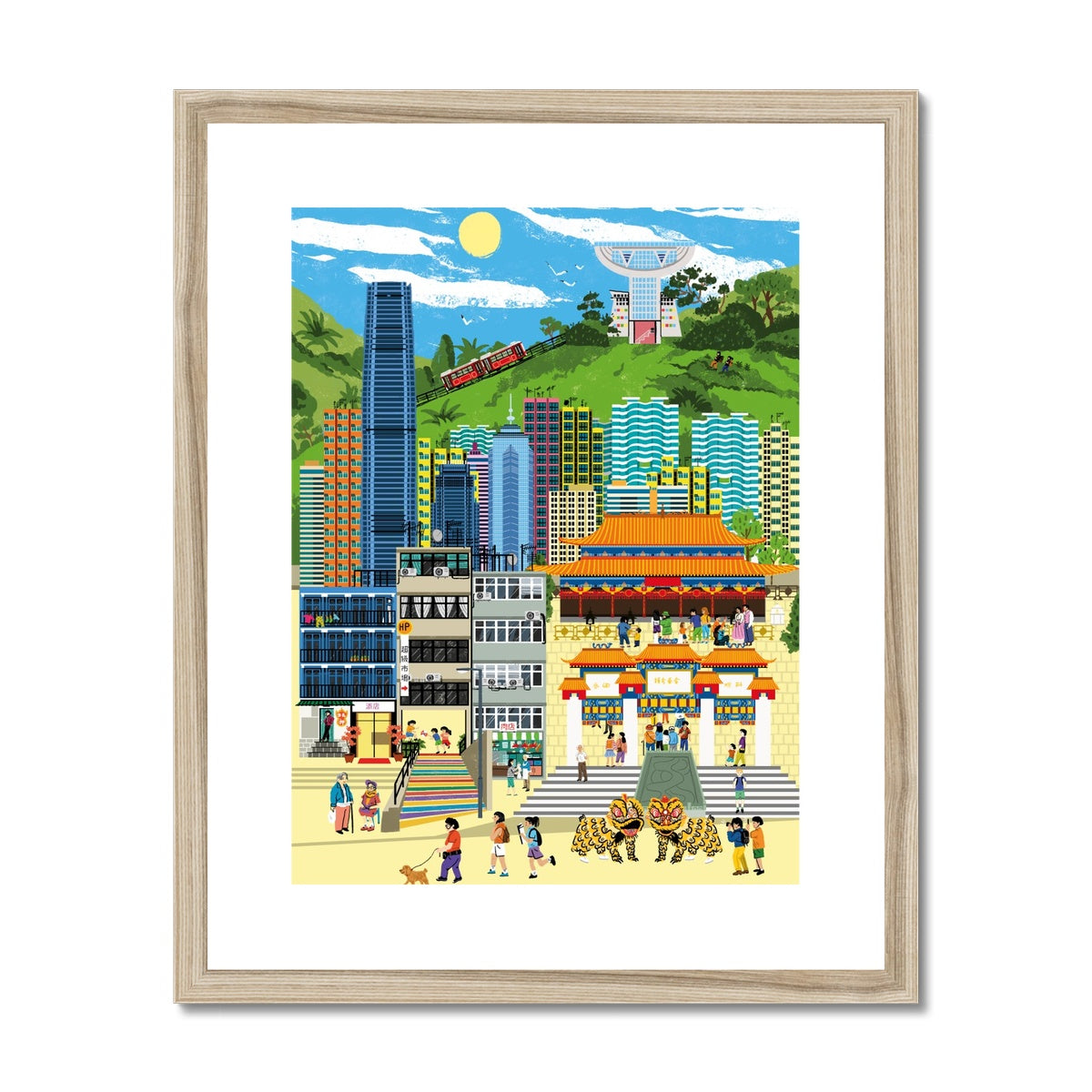 Fantasy Cityscapes - Hong Kong Lion Dance Framed & Mounted Print