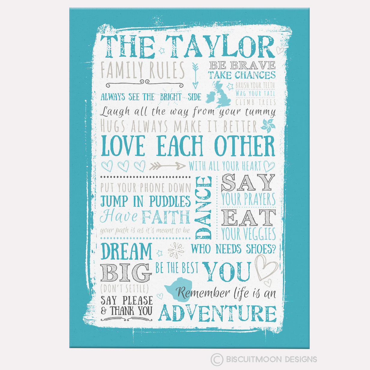 Family Rules - Rustic Style Giant Canvas