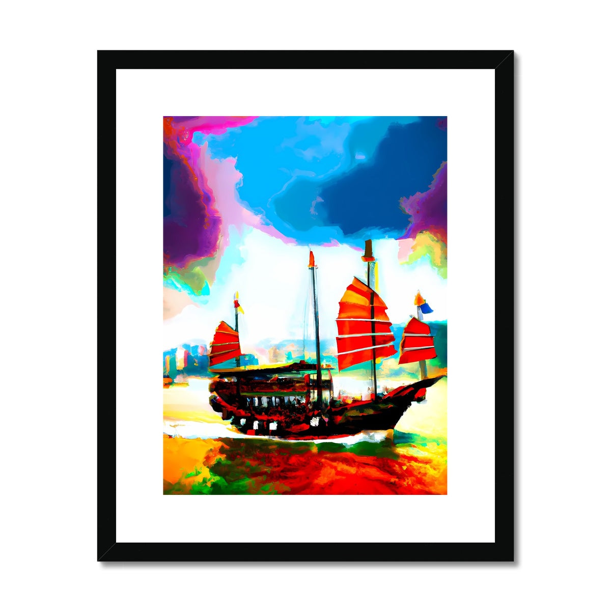 Hong Kong Impressions - Chinese Junk Framed & Mounted Print