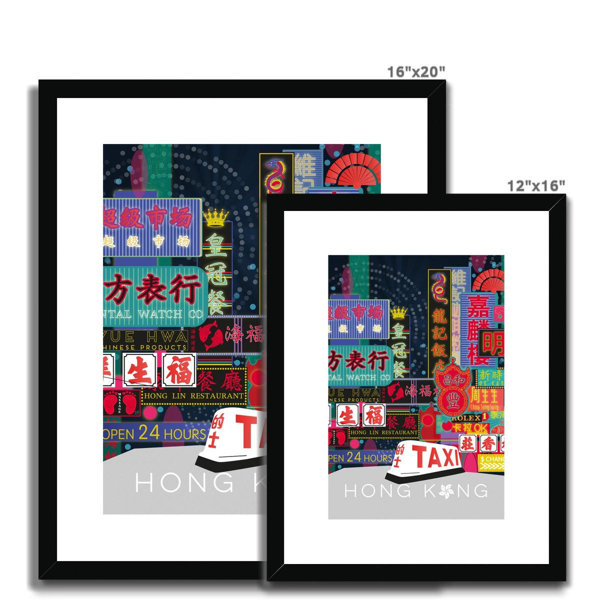 Hong Kong City Neon Framed & Mounted Print