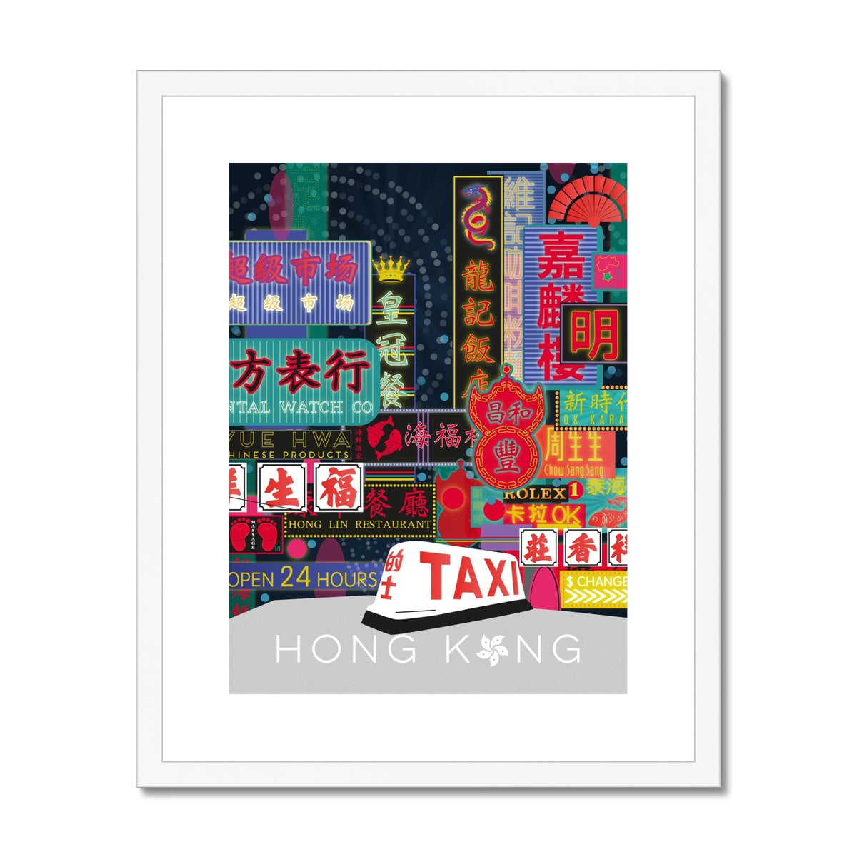 Hong Kong City Neon Framed & Mounted Print