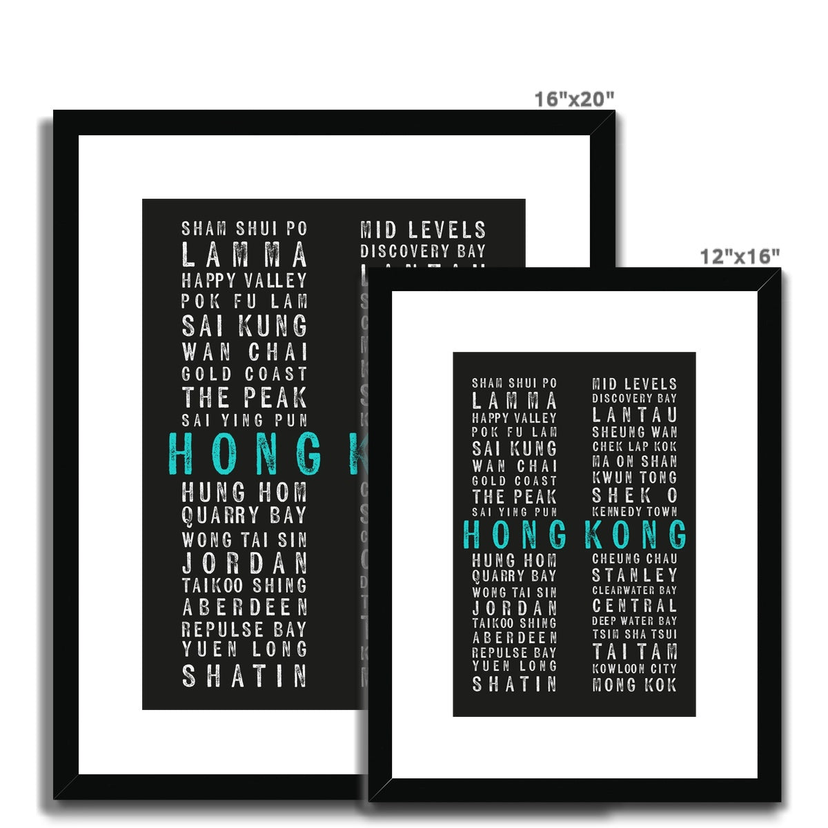 Hong Kong Places (Black) Framed & Mounted Print