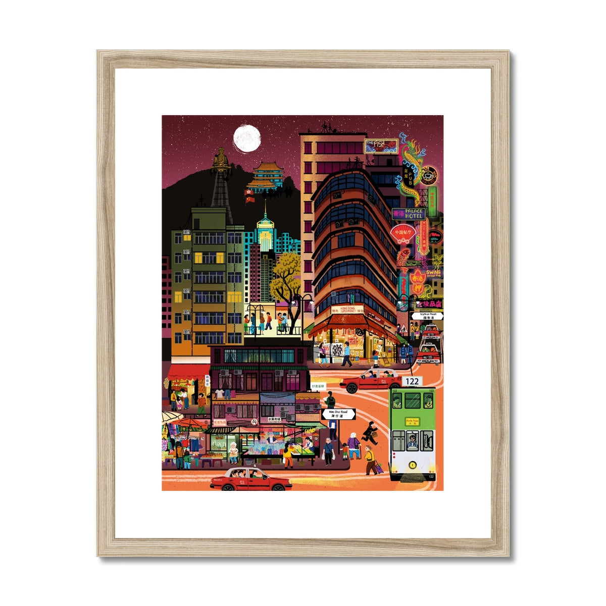 Fantasy Cityscapes - Hong Kong After Dark Framed & Mounted Print