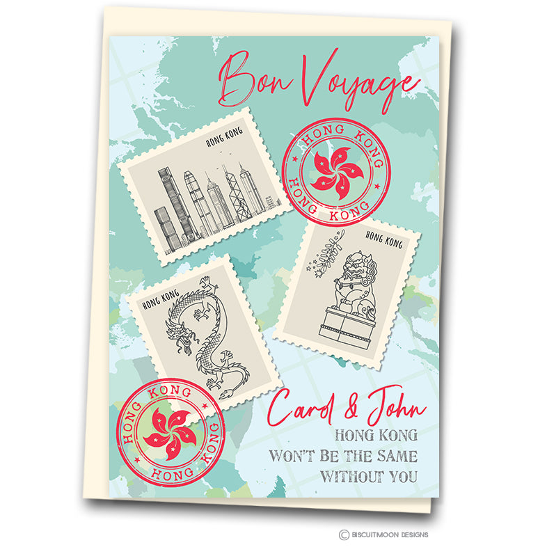 A4 Bon Voyage Stamps - Hong Kong Leaving Card