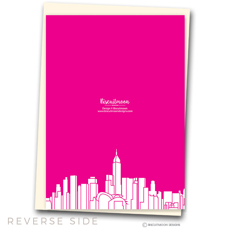 A4 Hong Kong Skyline Hot Pink - Leaving Card