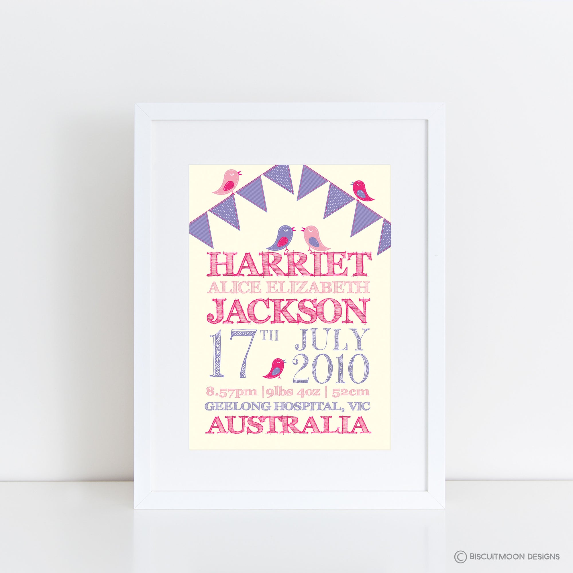 Birds and Bunting Birth Print