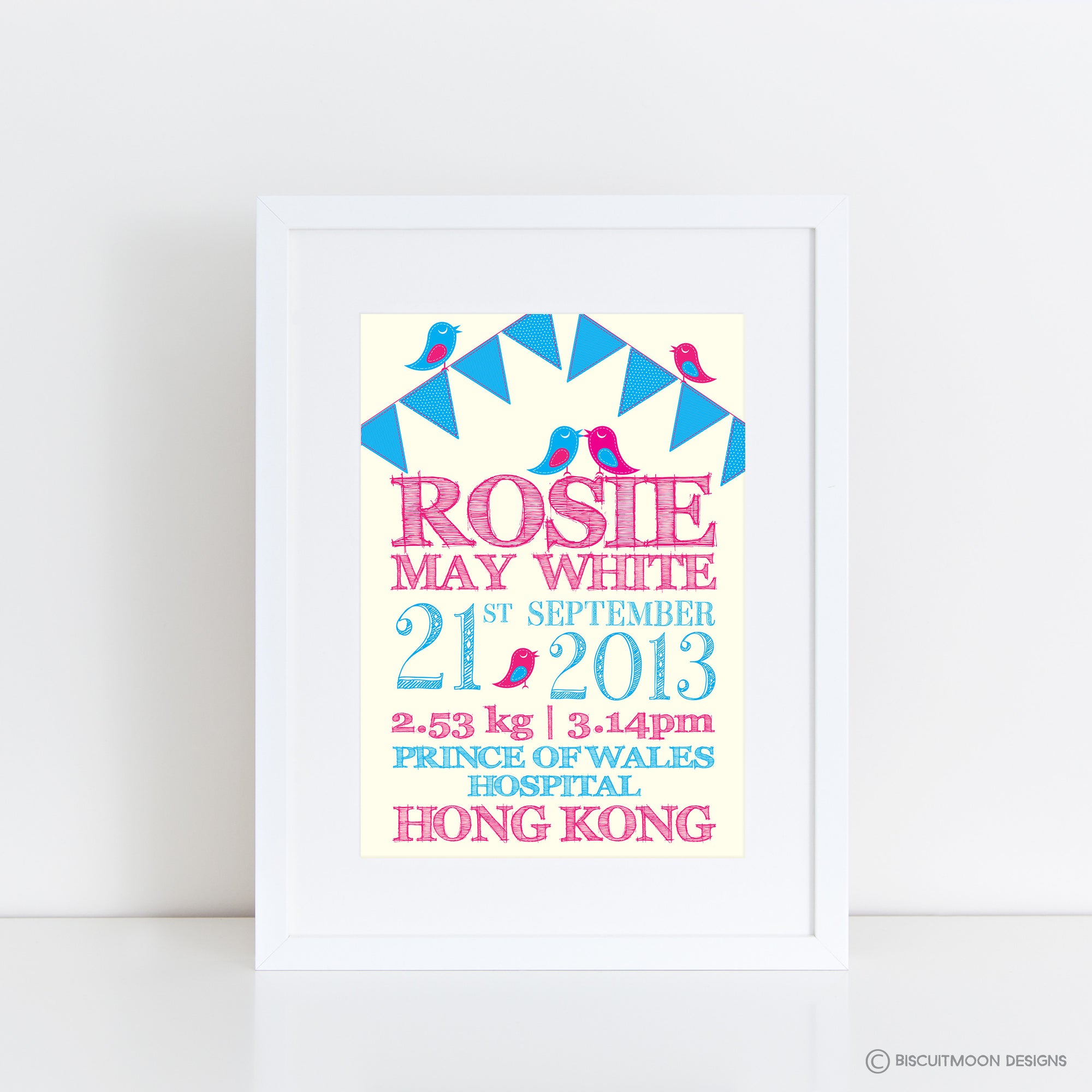 Birds and Bunting Birth Print