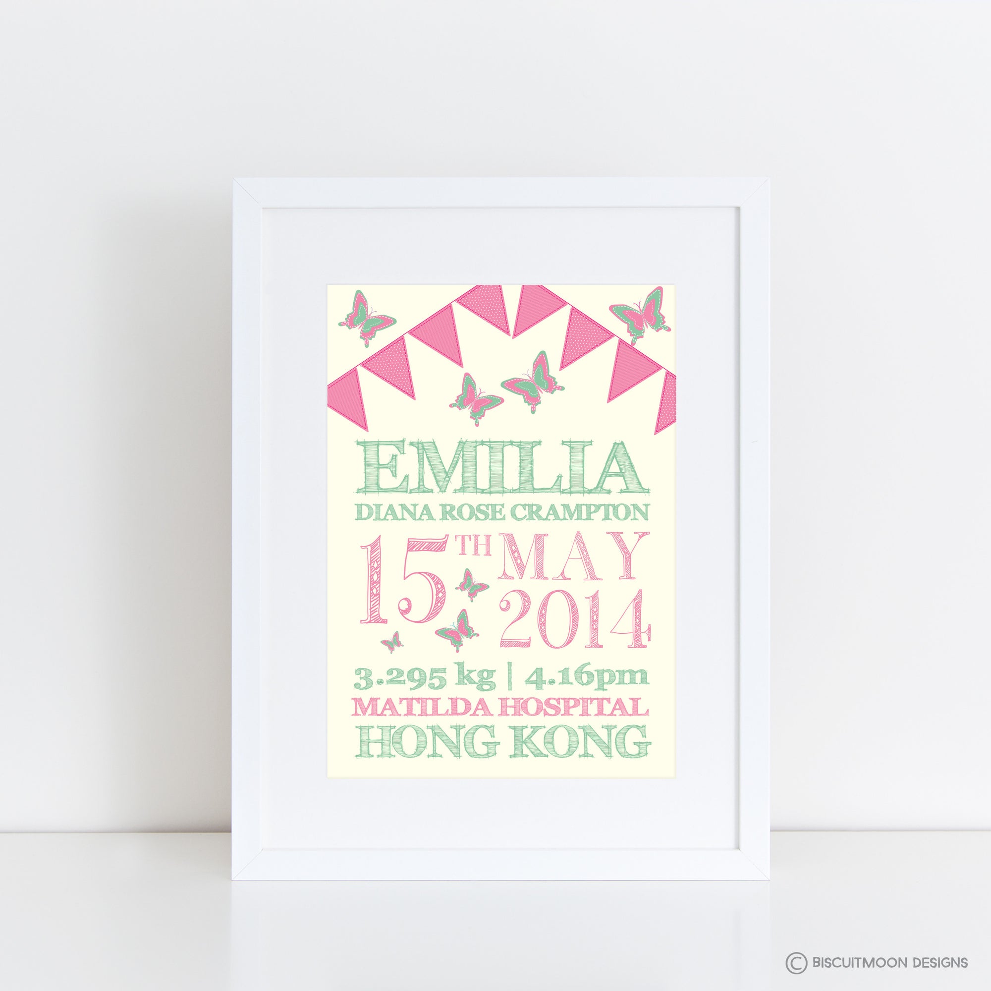 Butterflies and Bunting Birth Print