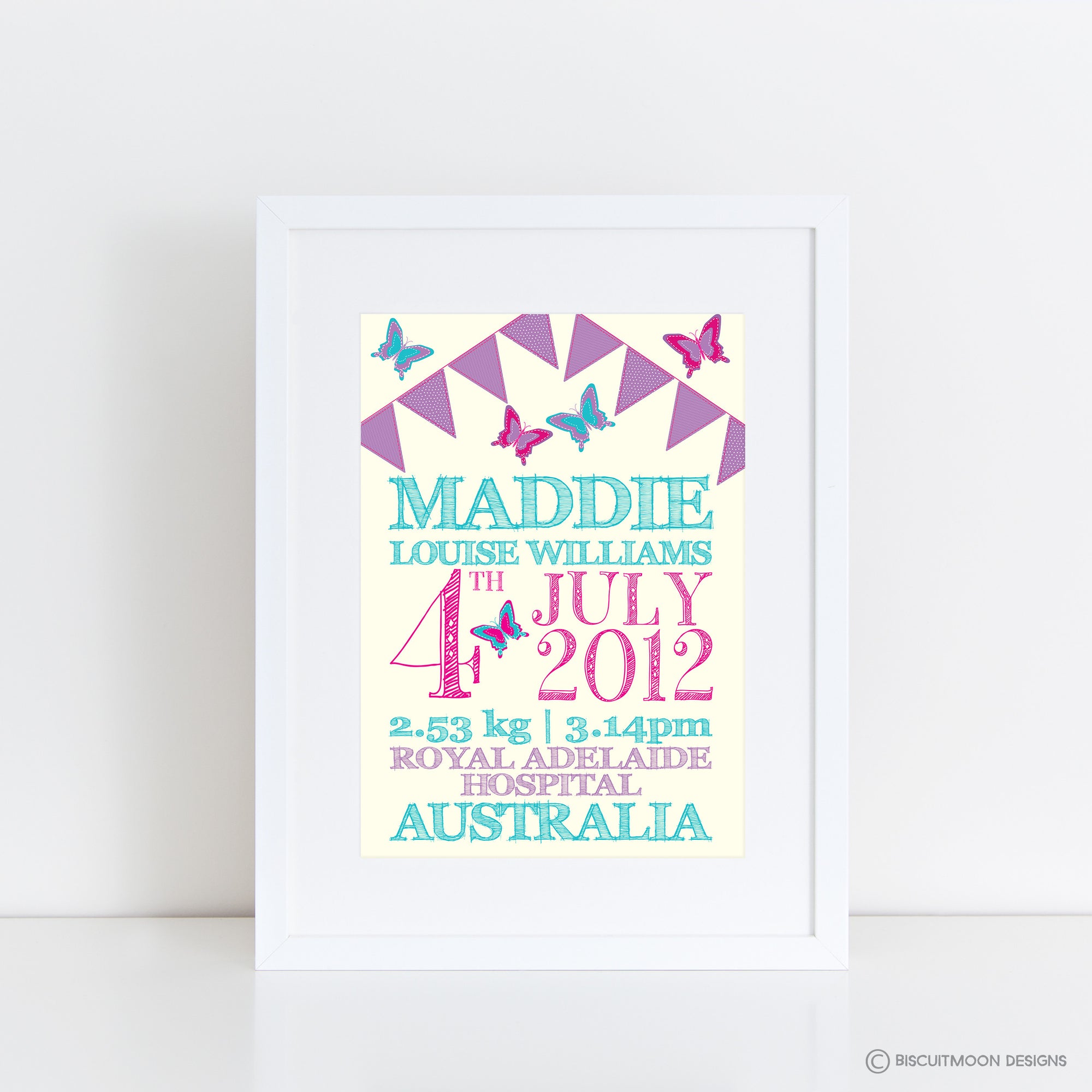 Butterflies and Bunting Birth Print