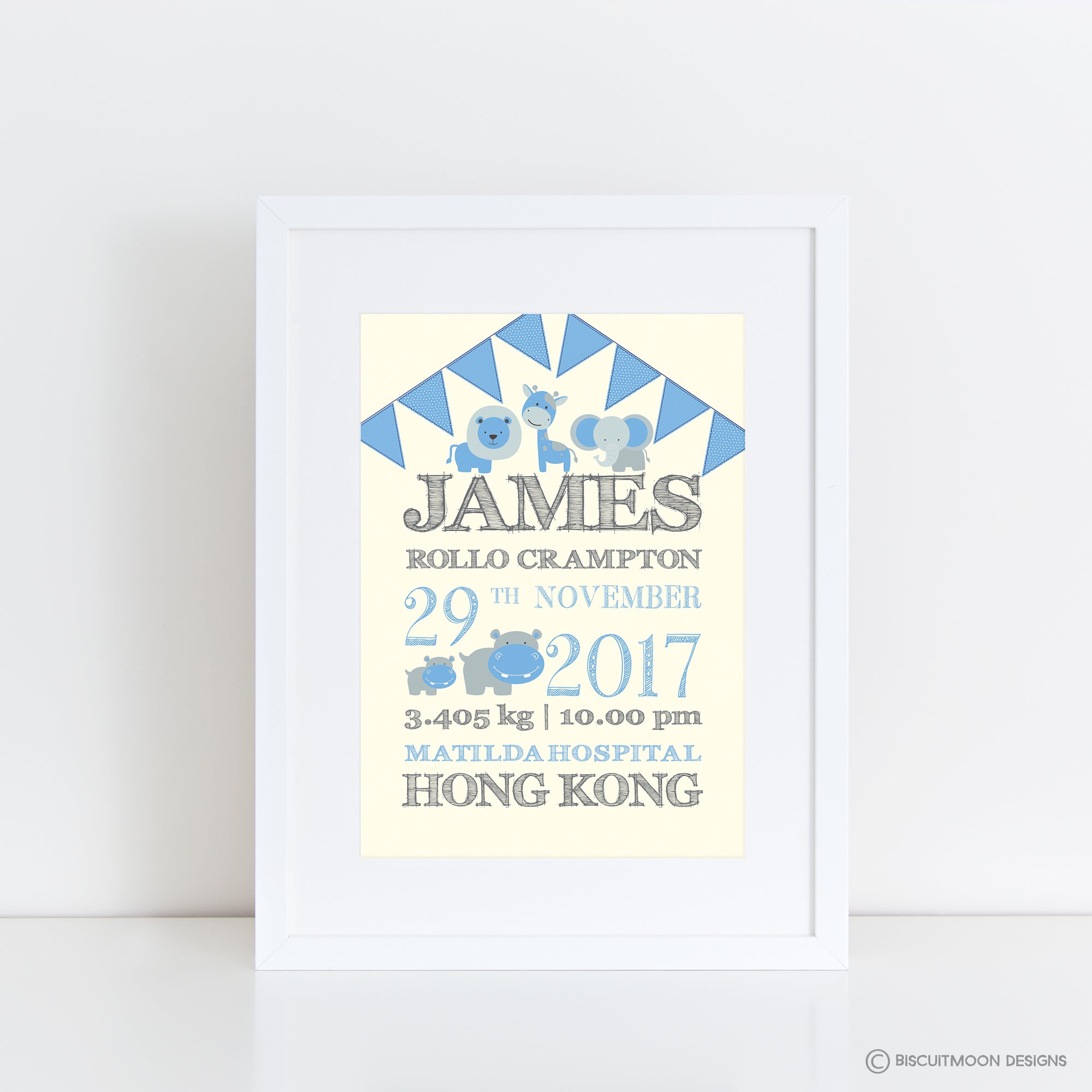 Cute Animals and Bunting Birth Print