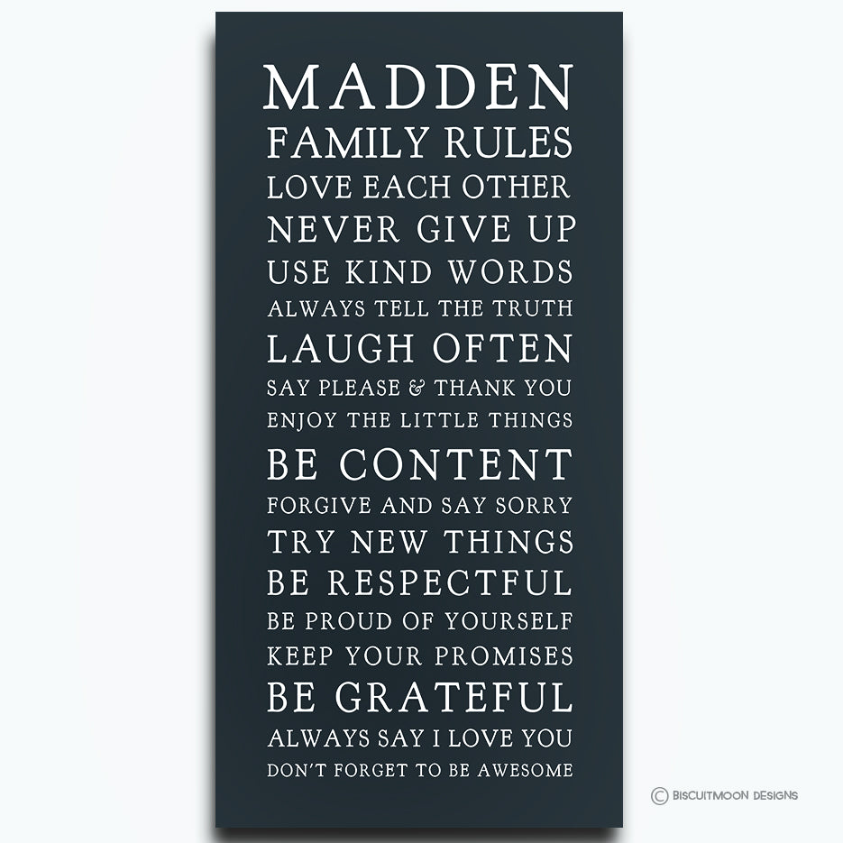 My Family Rules Font 2 Canvas