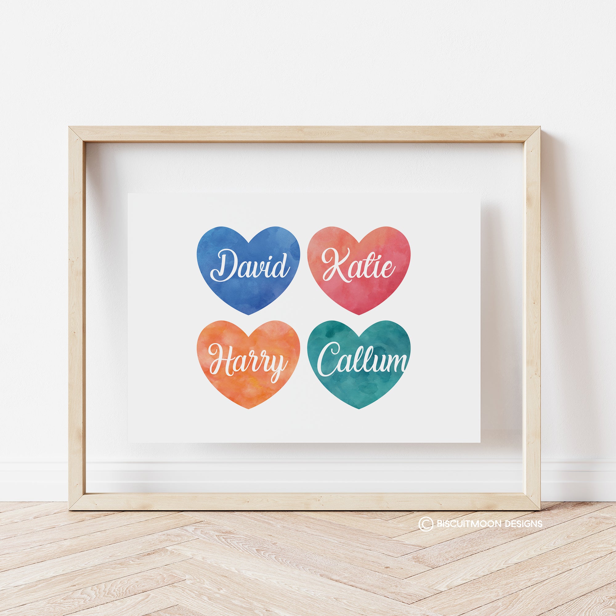 Watercolour Heart Family Personalised Print