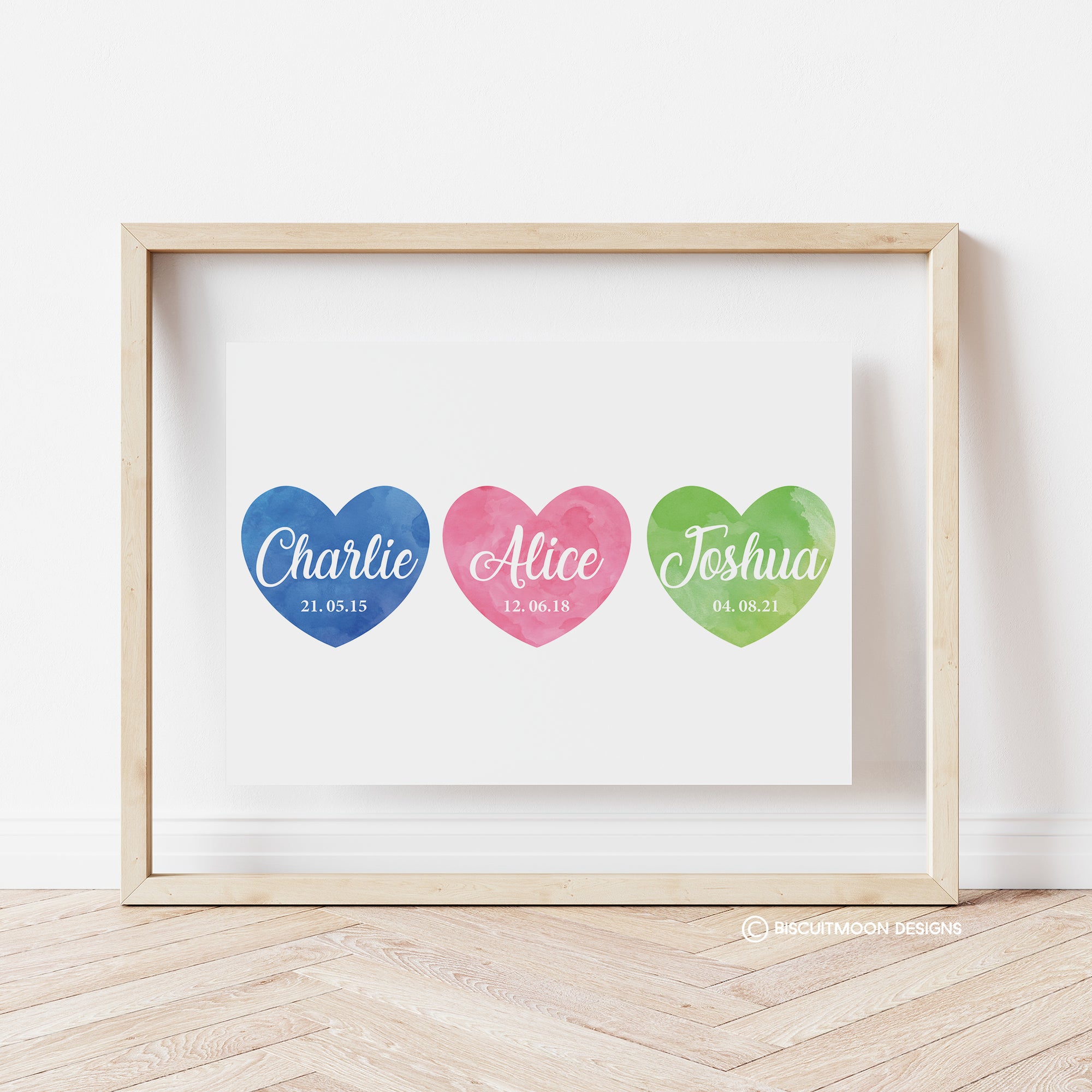 Watercolour Heart Family Personalised Print