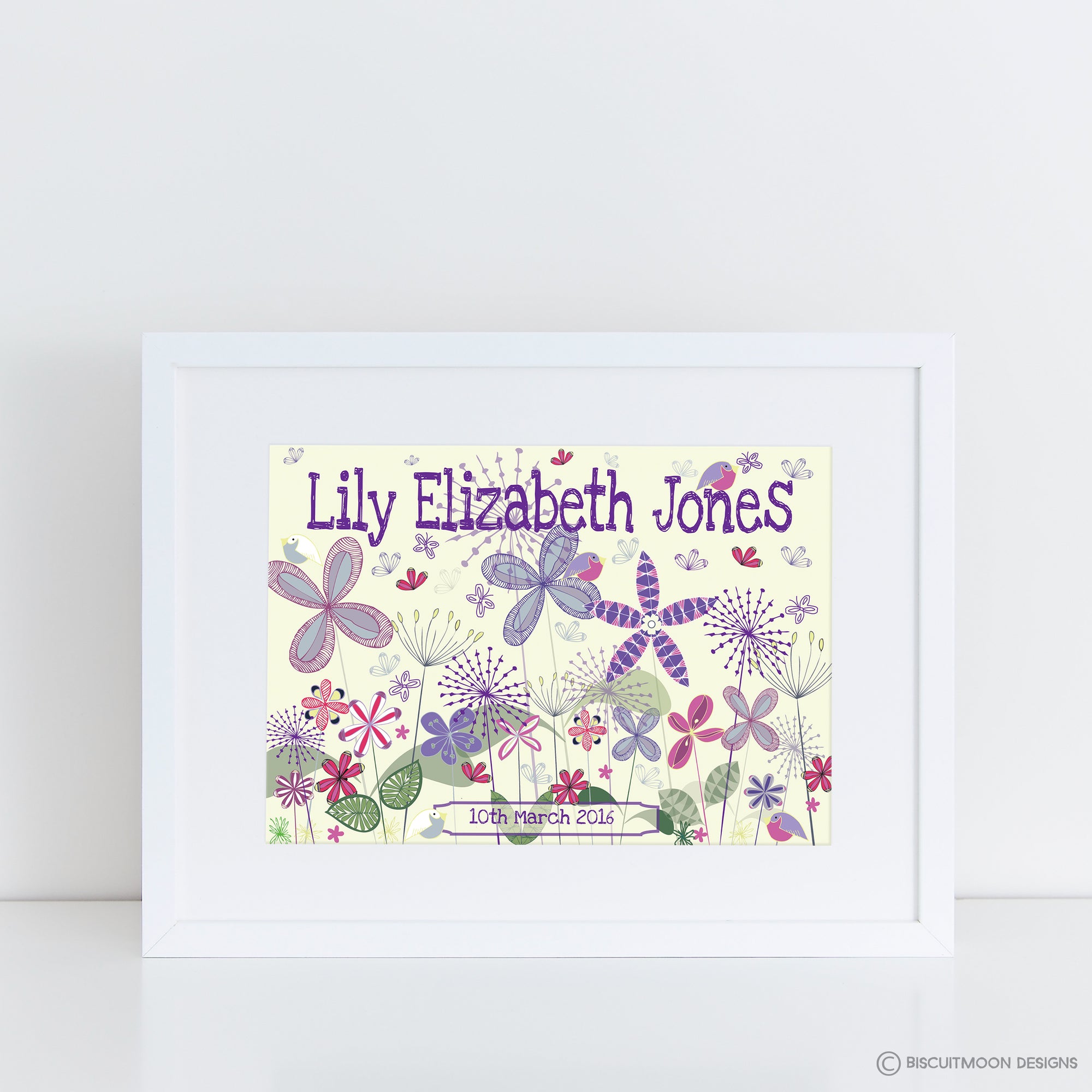 Flower Medley (Lemon Cream) Name Print