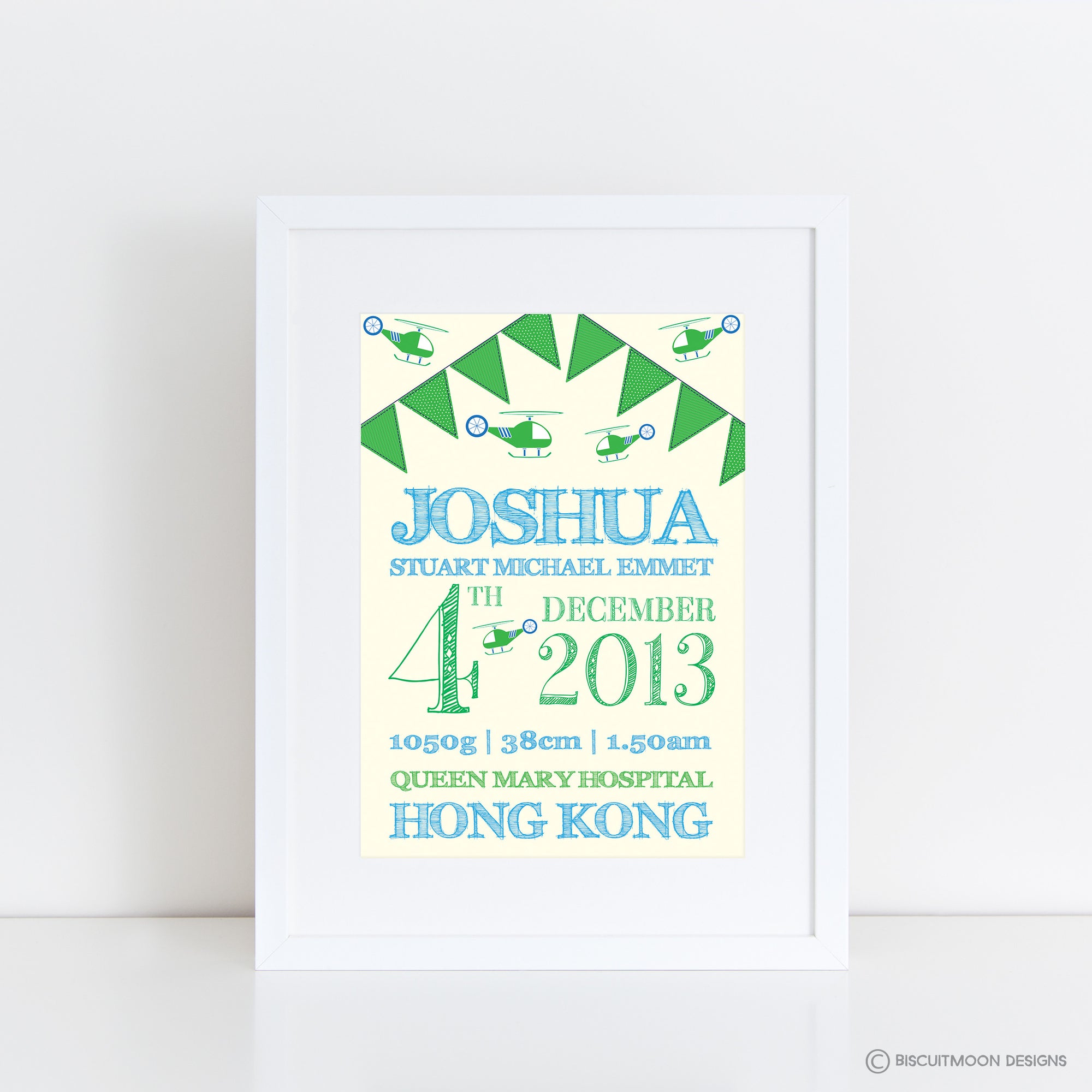 Helicopters and Bunting Birth Print