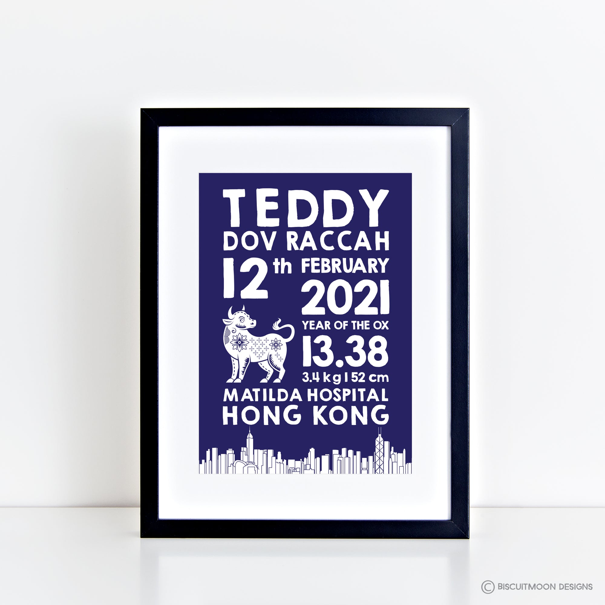 Hong Kong Block Print Skyline Zodiac Birth Print