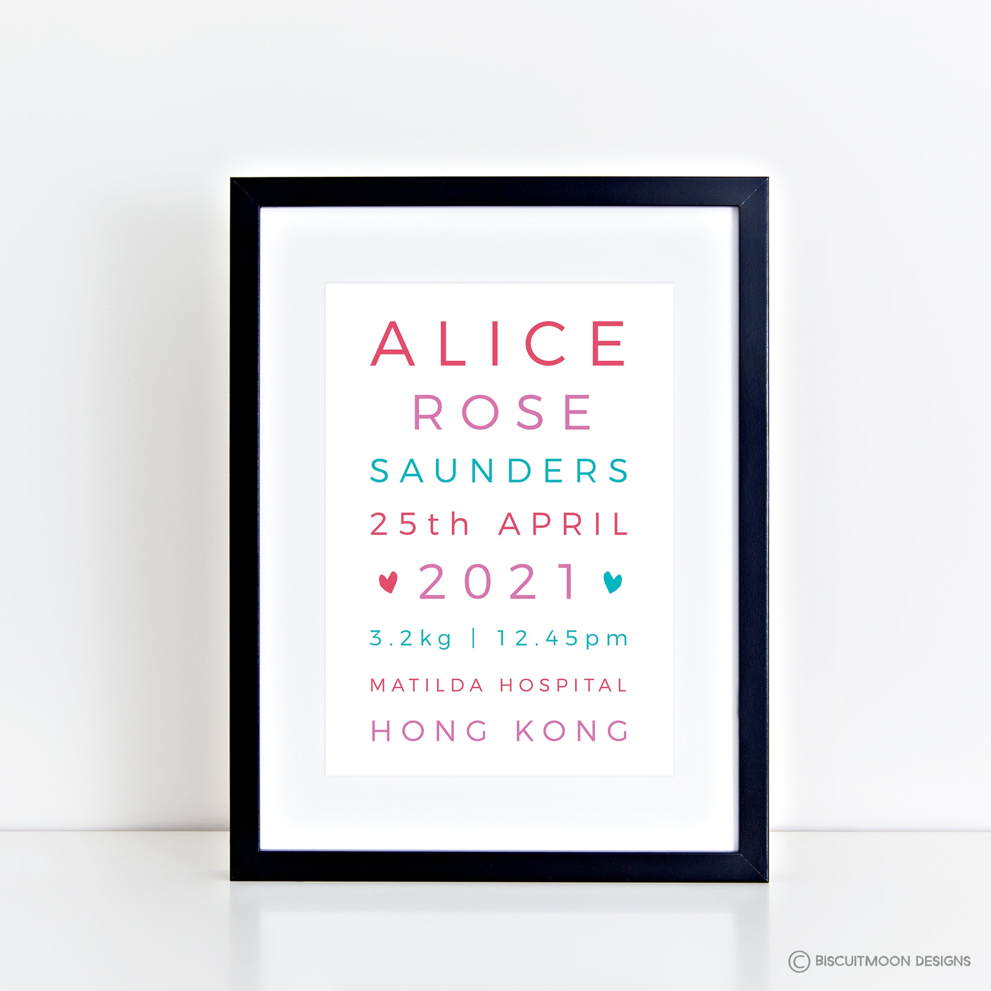 Pinks and Greens Typography Birth Print