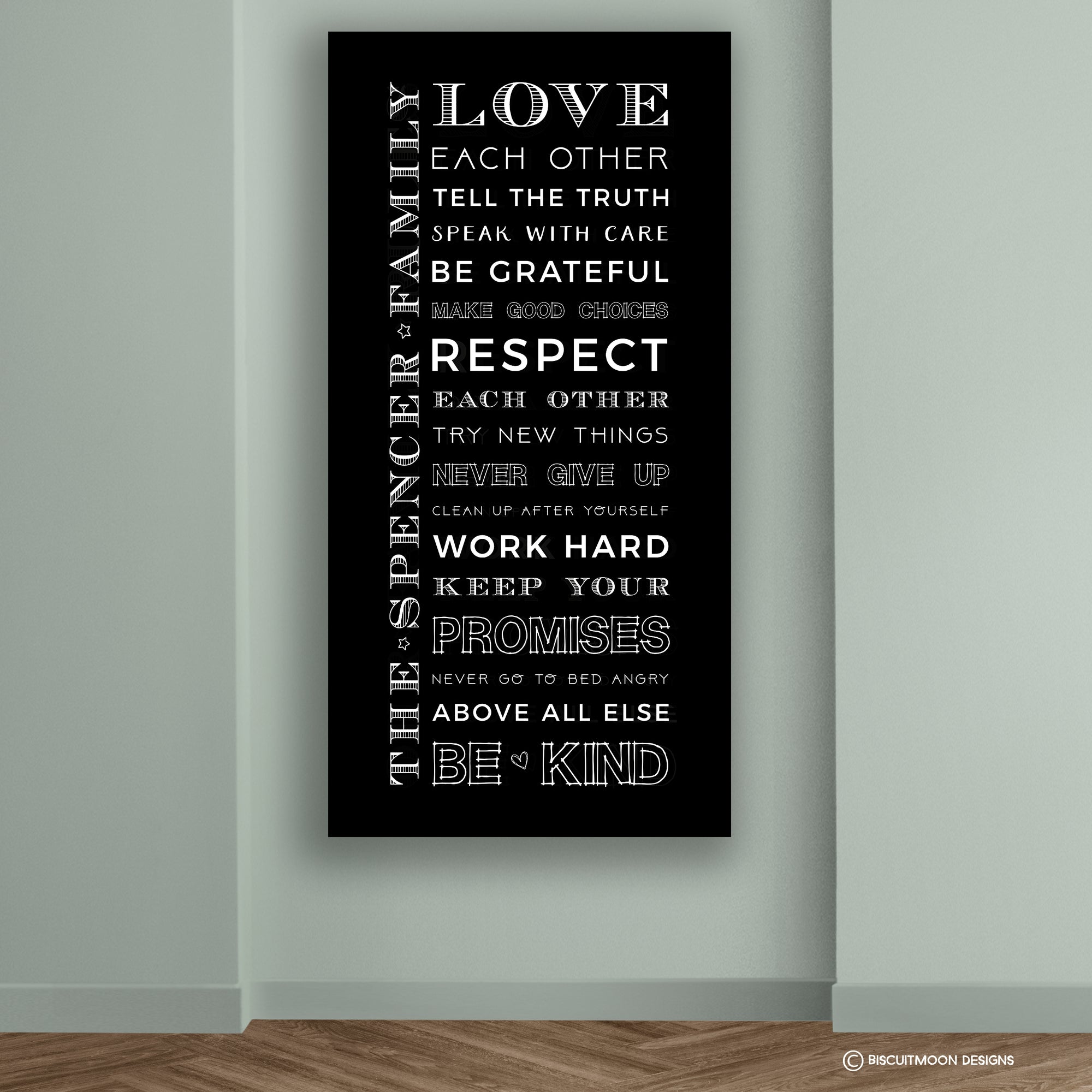 Multi Font / Sideways Family Rules Canvas