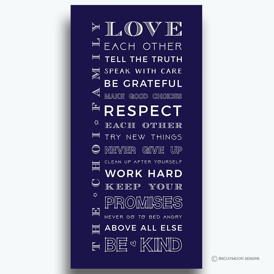 Multi Font / Sideways Family Rules Canvas