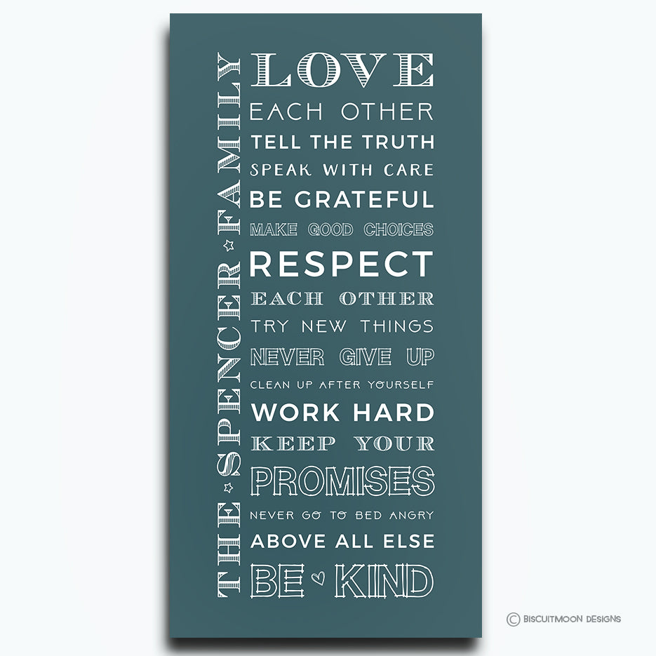 Multi Font / Sideways Family Rules Canvas