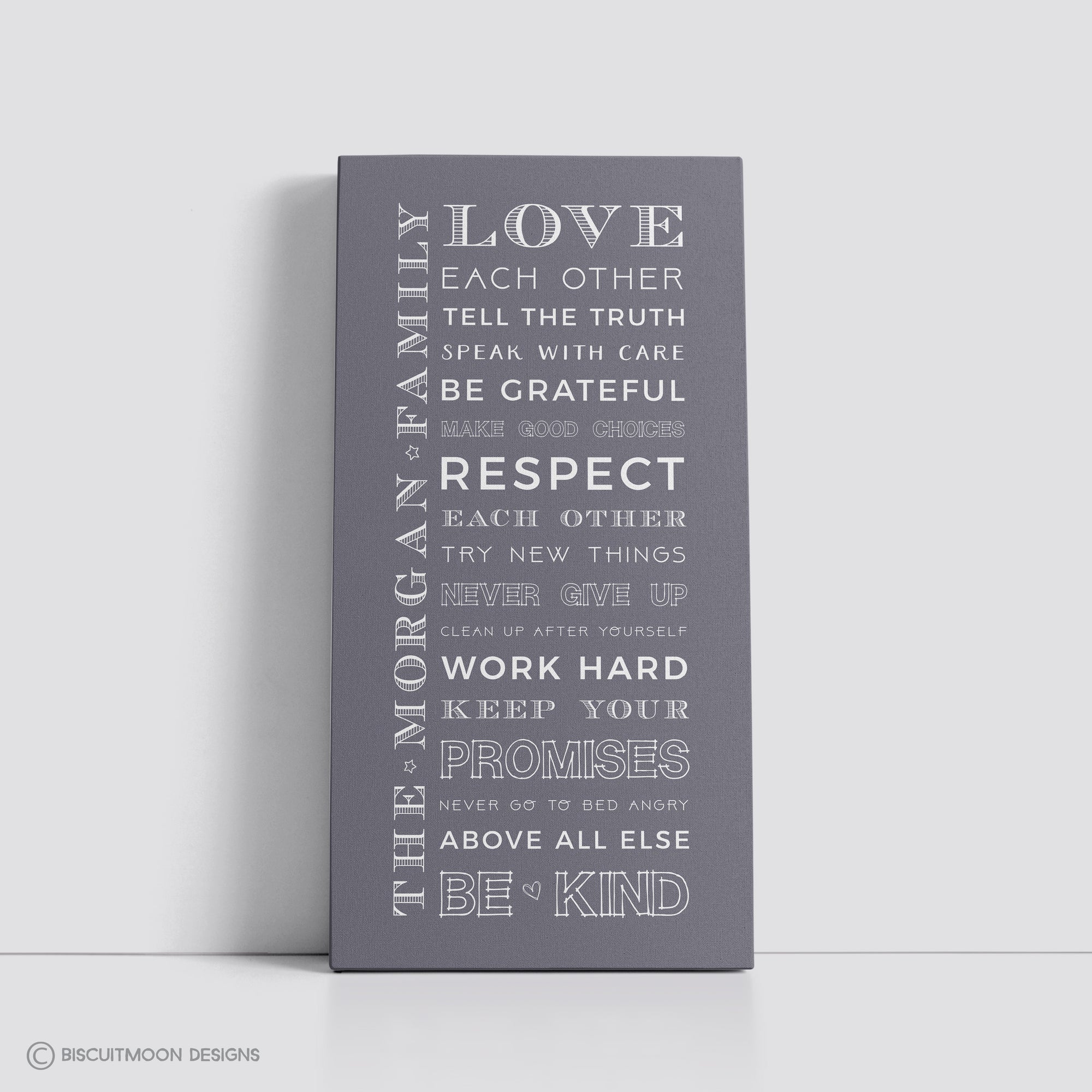 Multi Font / Sideways Family Rules Canvas