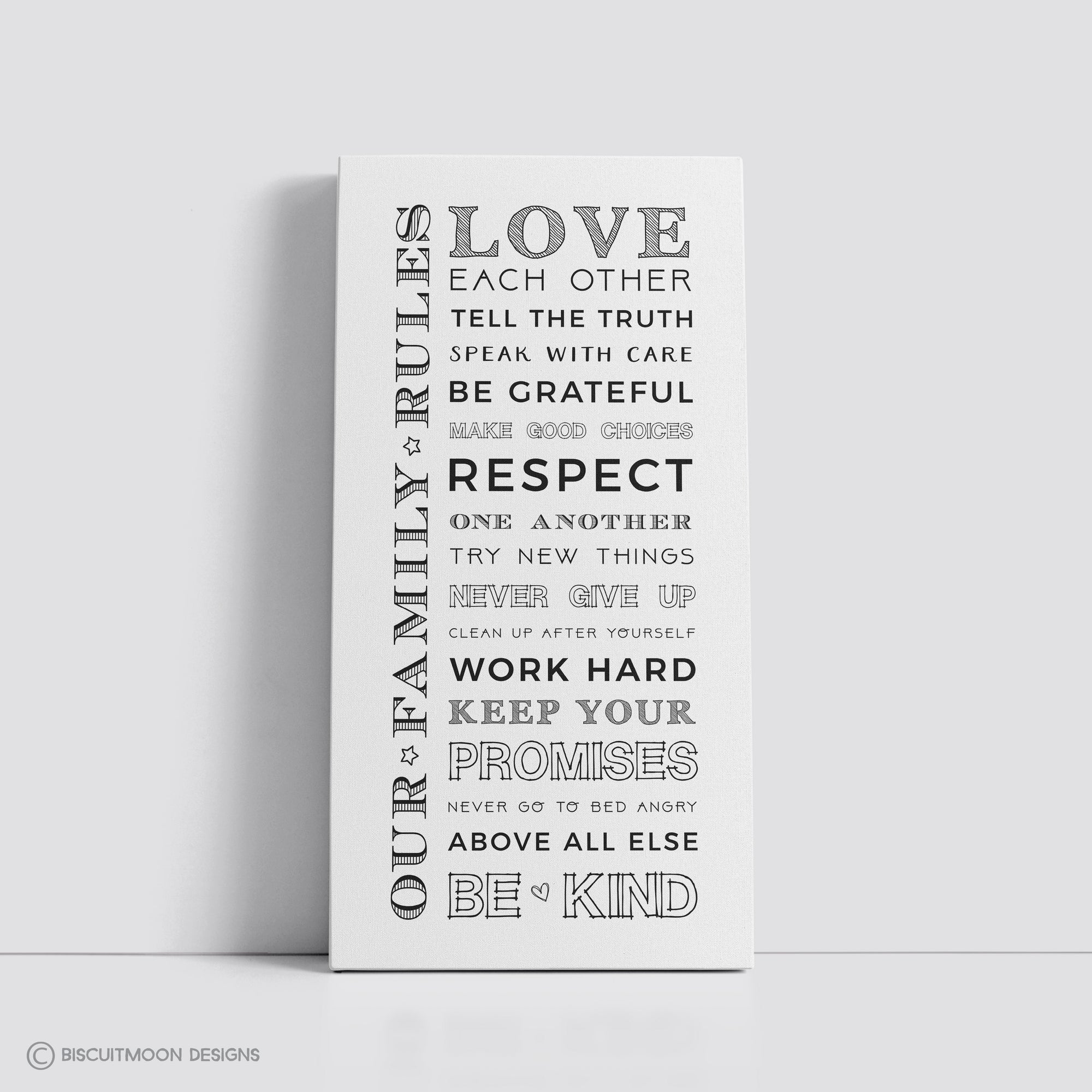 Multi Font / Sideways Family Rules Canvas