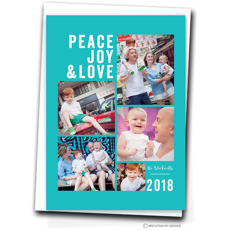 Peace Joy & Love Personalised Christmas Cards