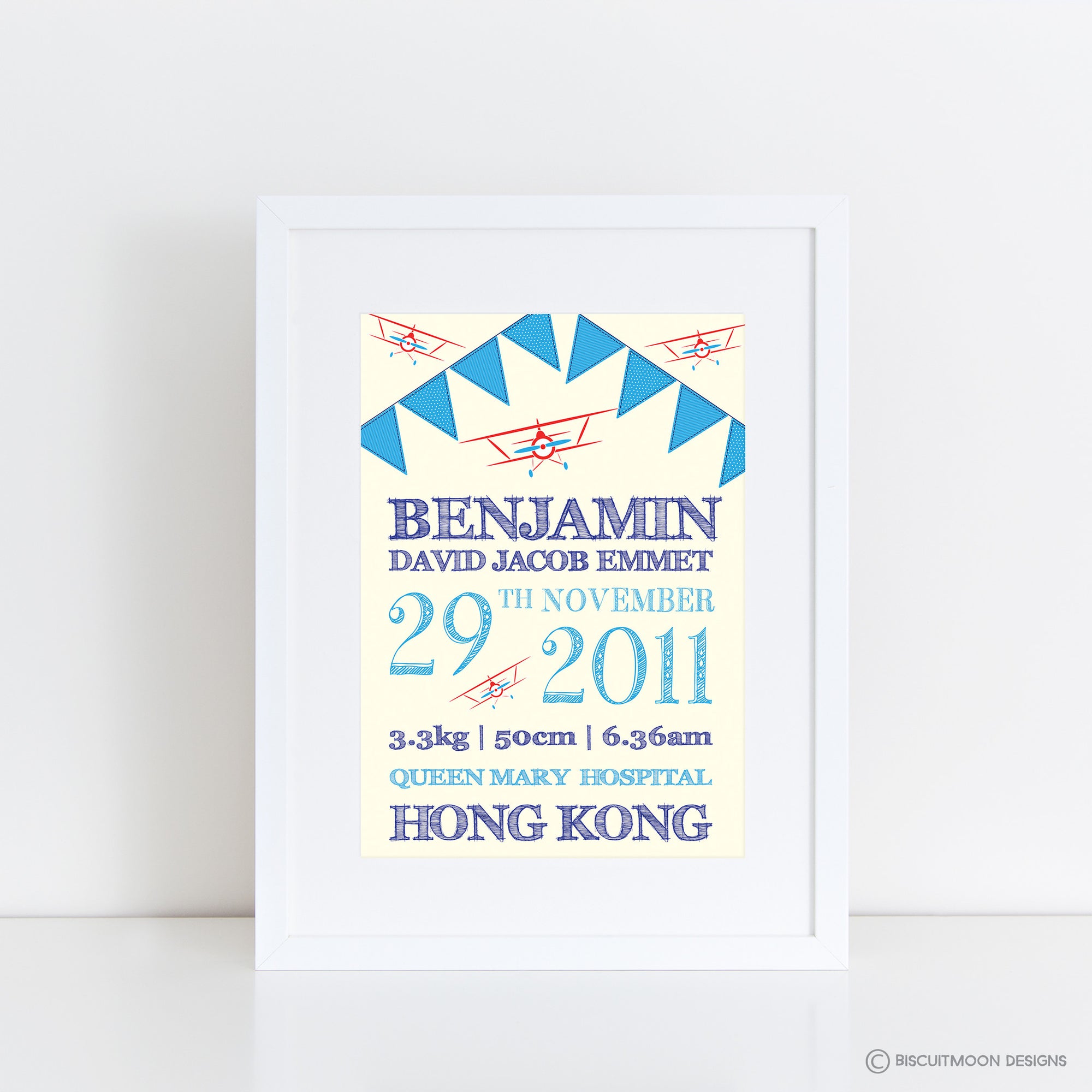 Planes and Bunting Birth Print