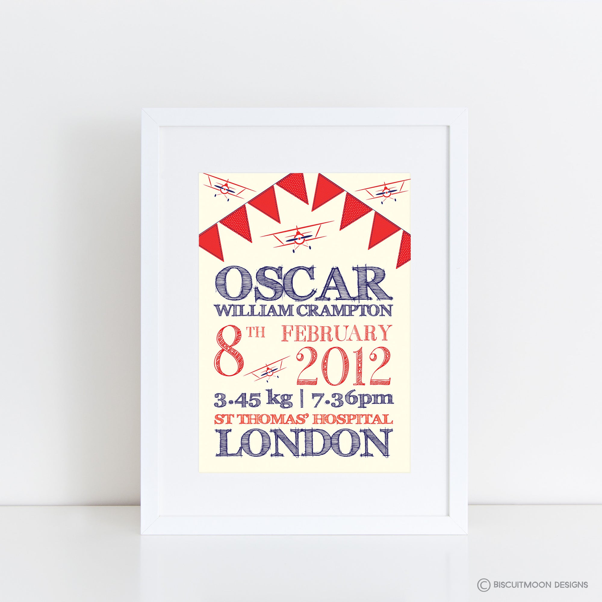 Planes and Bunting Birth Print