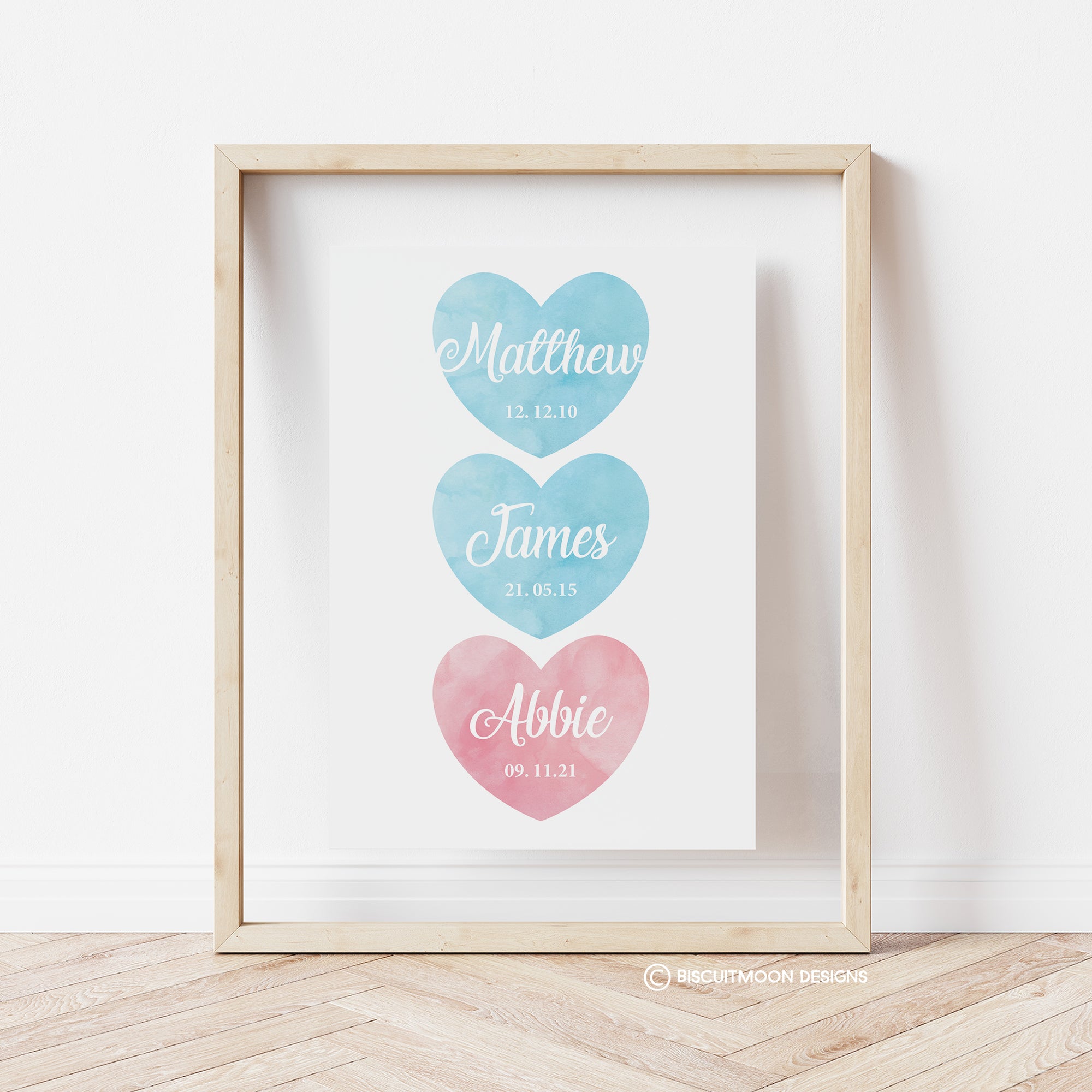 Triple Heart Family Personalised Print
