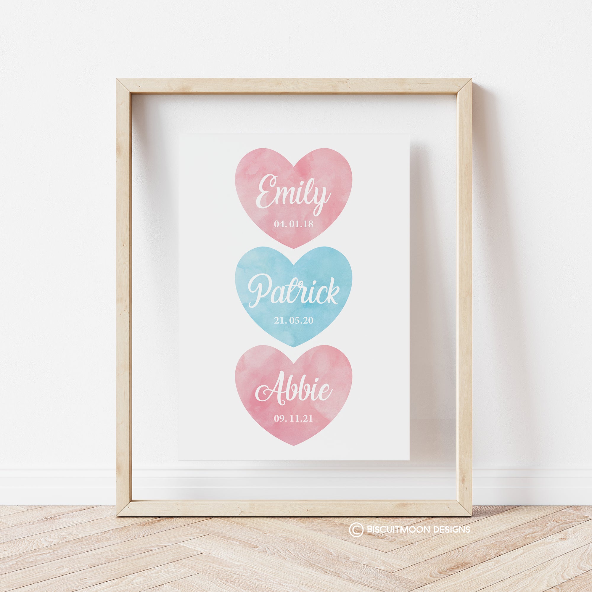 Triple Heart Family Personalised Print
