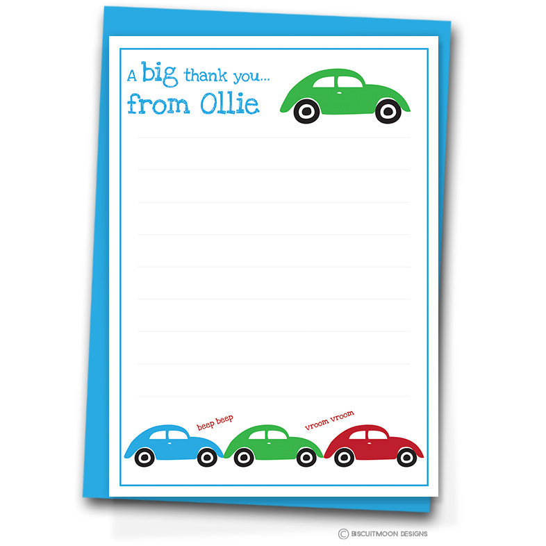 Cars Kids Personalised Notecards