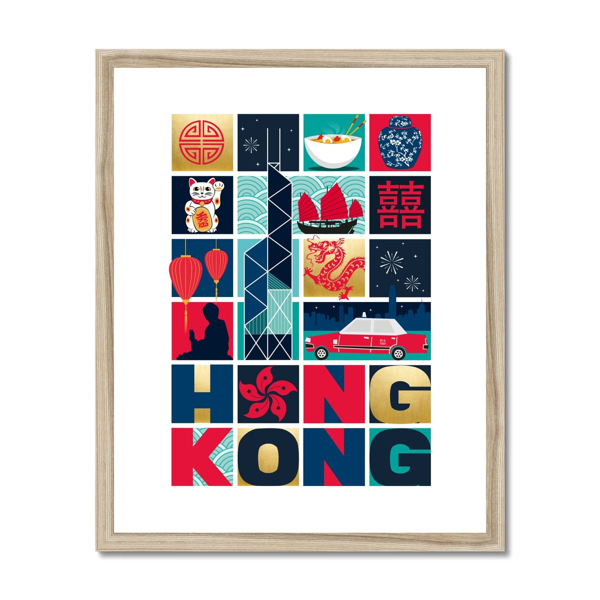 Hong Kong Grid Design Framed & Mounted Print