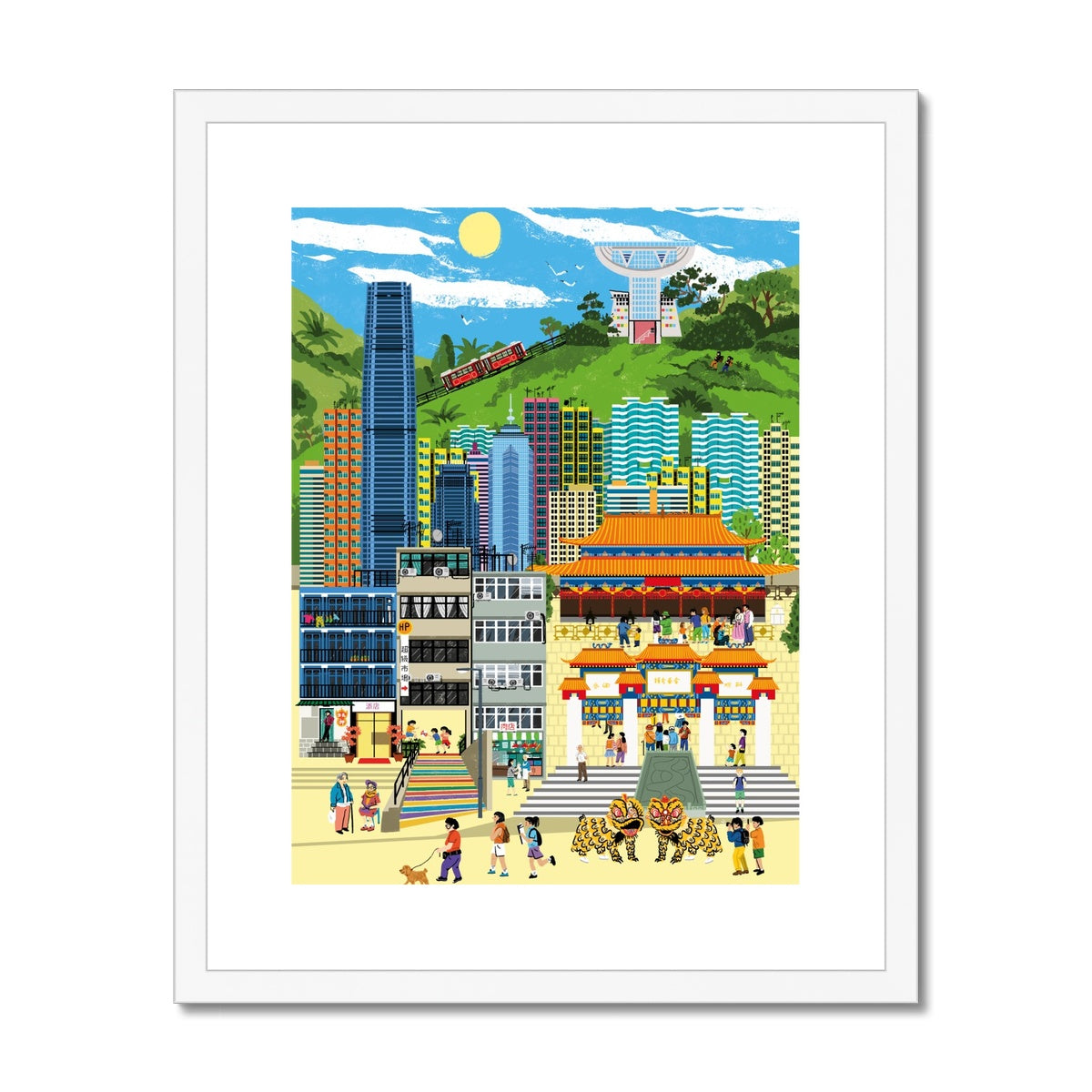 Fantasy Cityscapes - Hong Kong Lion Dance Framed & Mounted Print