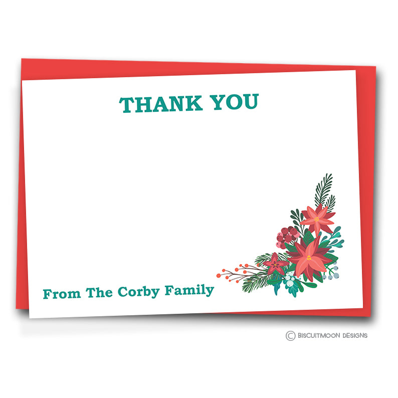 Christmas Floral Personalised Family Thank You Cards