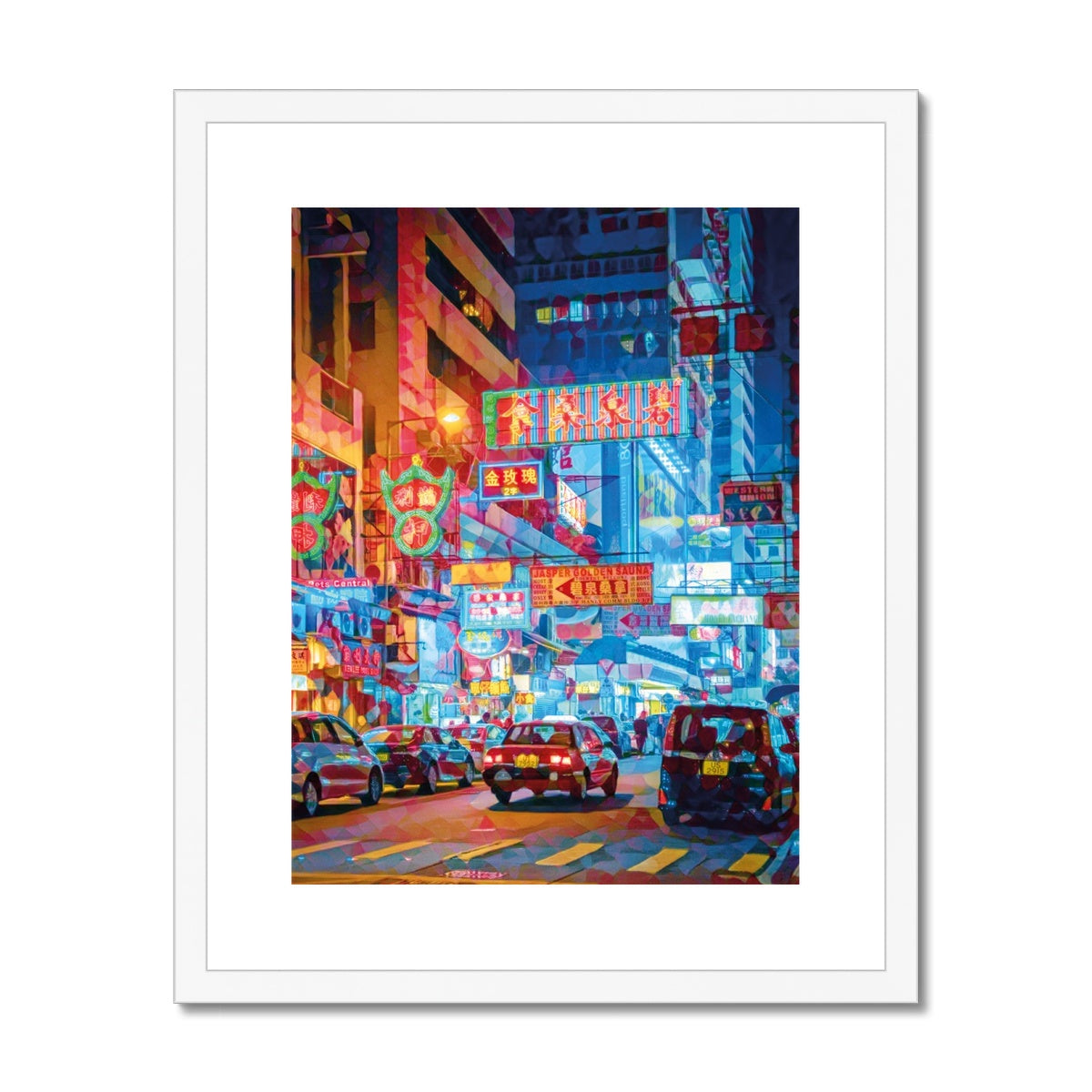 Mosaic Style Colour Pop - Hong Kong Street Scene Framed & Mounted Print
