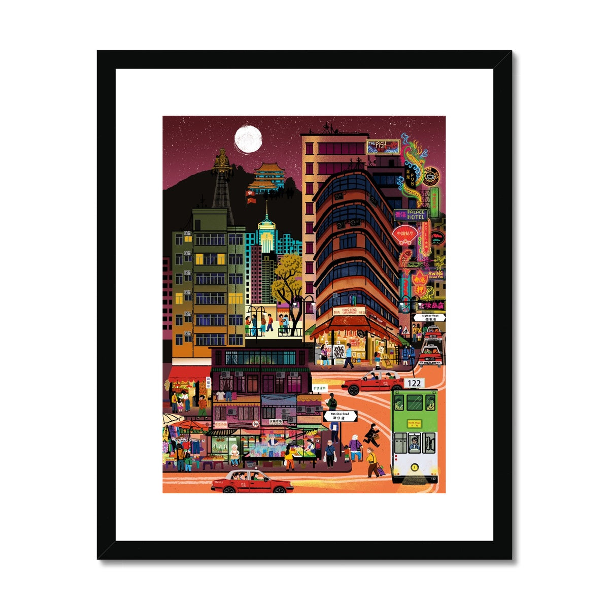 Fantasy Cityscapes - Hong Kong After Dark Framed & Mounted Print