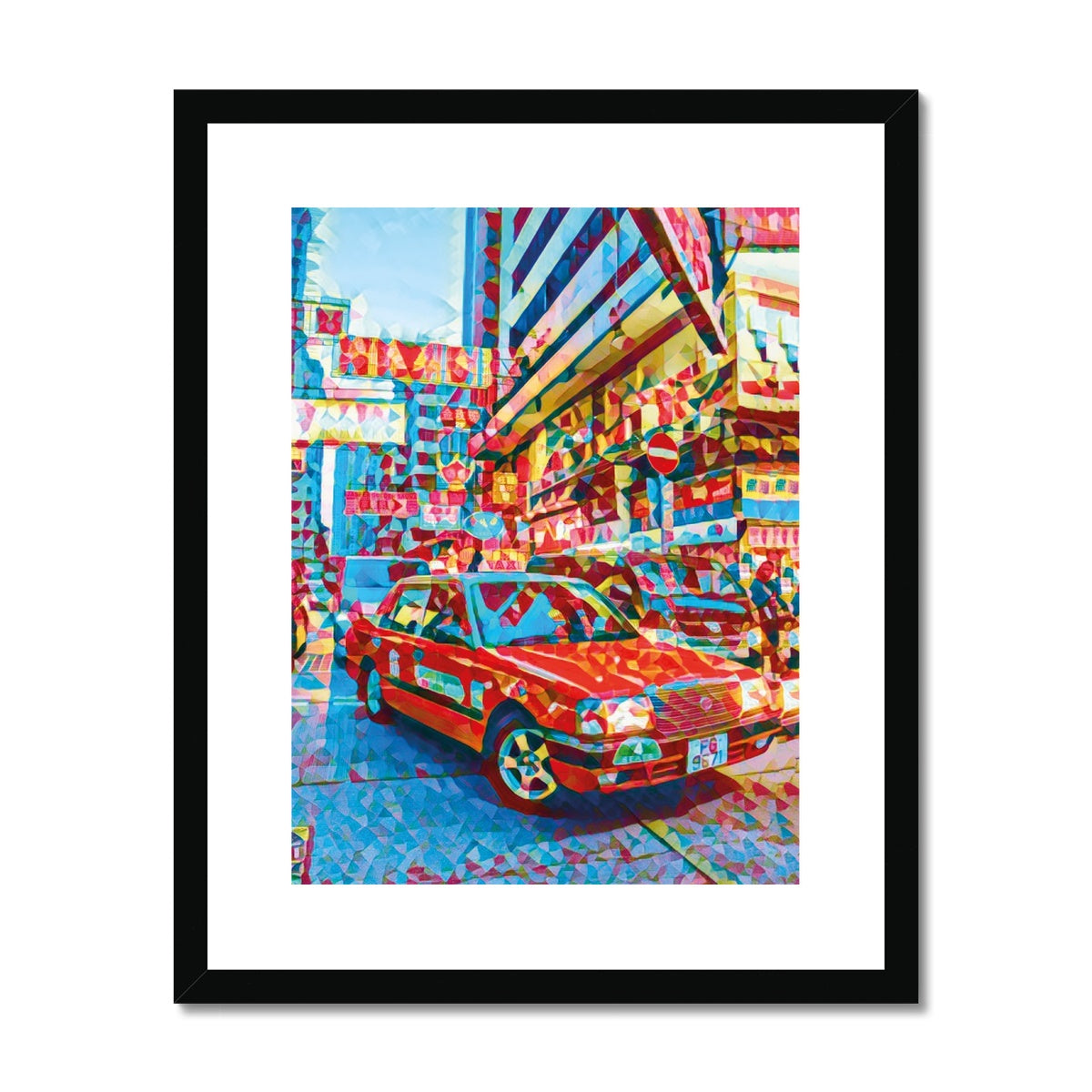 Mosaic Style Colour Pop - Hong Kong Taxi Framed & Mounted Print