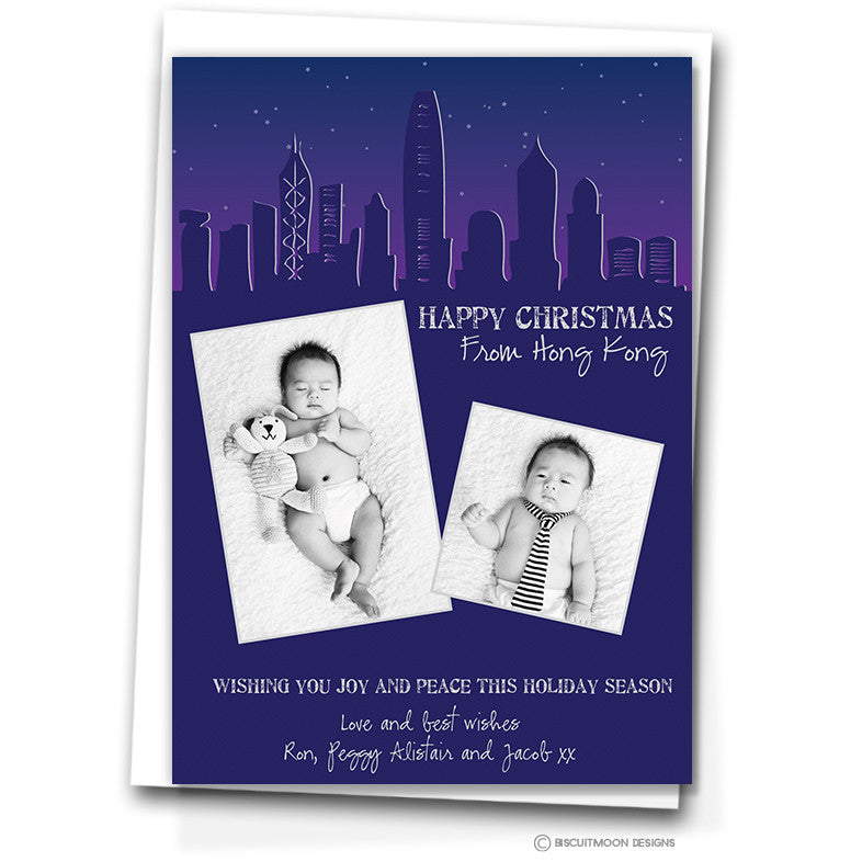Hong Kong Starry Night Personalised Christmas Cards