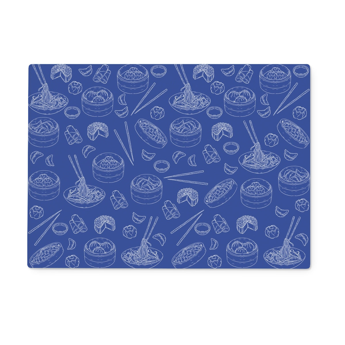 Blue Dim Sum and Dumplings Kitchen Glass Cutting/Serving Board [Available as Rectangular or Round]