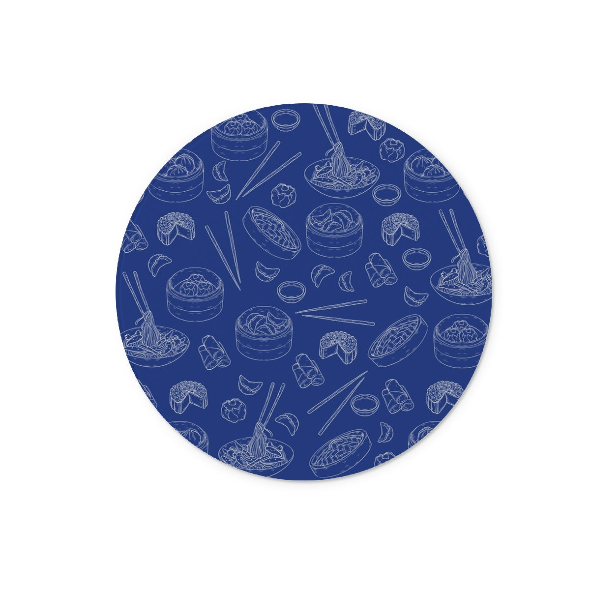 Blue Dim Sum and Dumplings Kitchen Glass Cutting/Serving Board [Available as Rectangular or Round]